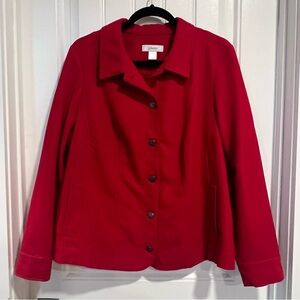 CJ Banks Red Polyester Cropped Button Front Jacket.‎ Size 1X.